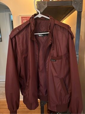 Members Only Maroon Men's Zip Front Bomber Jacket - Iconic Racer Jacket vintage